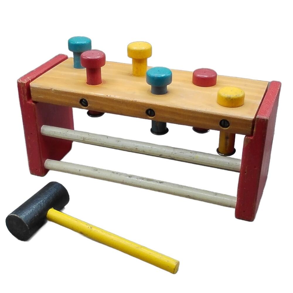 Vintage Pound-A-Way Wooden Pounding Bench w/Hammer Right Time Toy